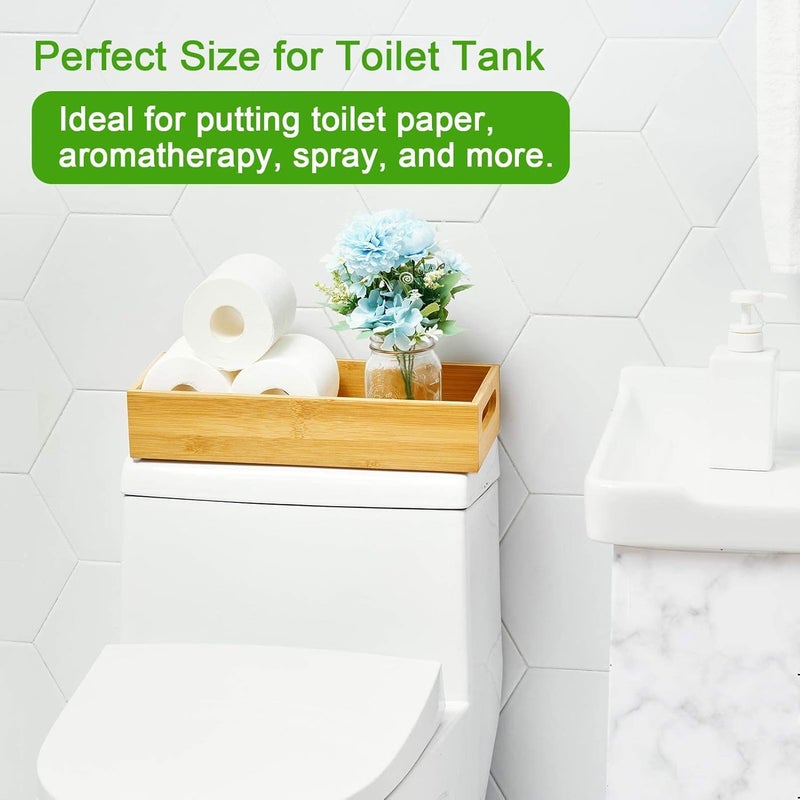 VITVITI Toilet Tray for Bathroom, Bamboo Toilets Paper Storage with Handles, Toilet Paper Tray Holder Organizer Basket for Top Tank/Kitchen Counter Natural,14.9x5.9 Inch - Image 3